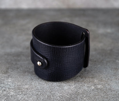 black leather cuff bracelet 5.5cm wide premium handmade leather
