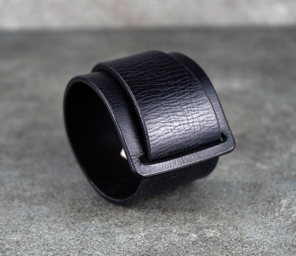 black leather cuff bracelet 5.5cm wide premium handmade leather
