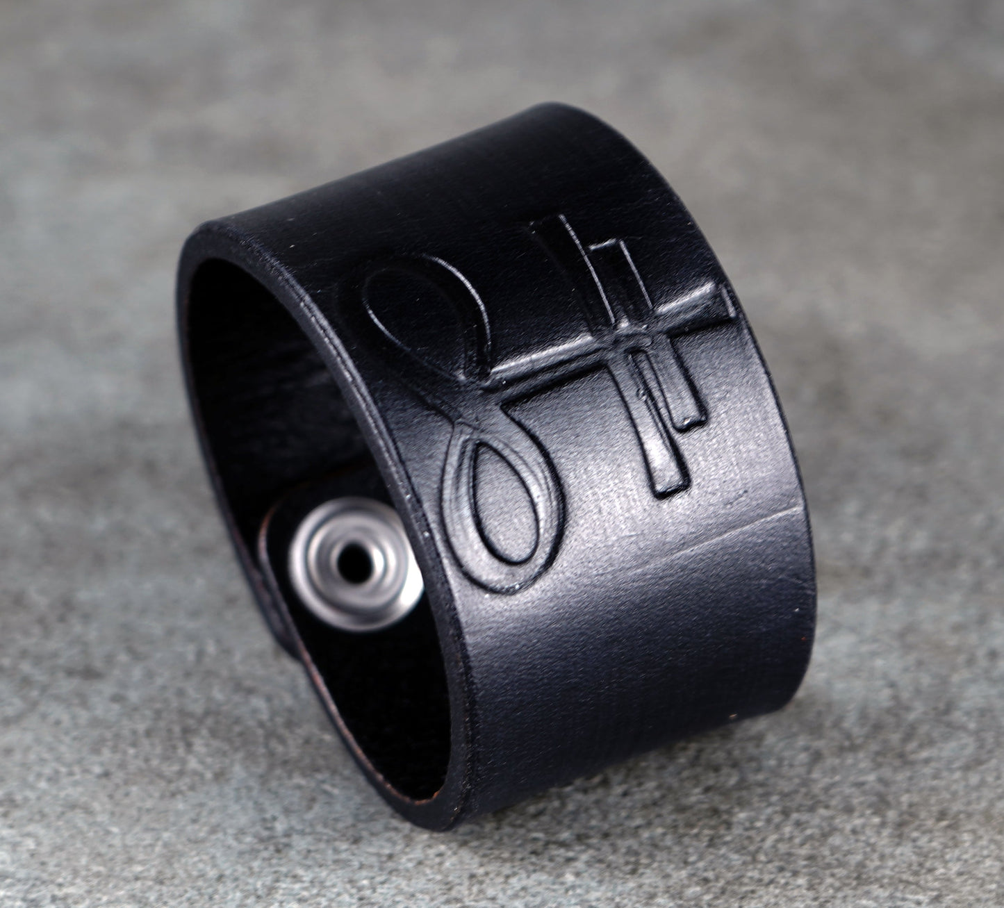 leviathan cross black leather cuff 4cm handmade premium leather

