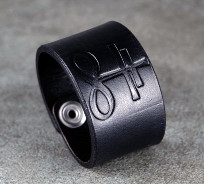leviathan cross black leather cuff 4cm handmade premium leather
