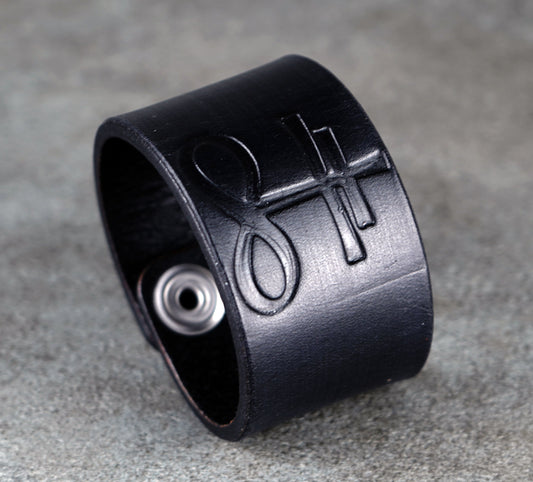 leviathan cross black leather cuff 4cm handmade premium leather

