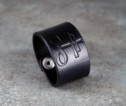 leviathan cross black leather cuff 4cm handmade premium leather
