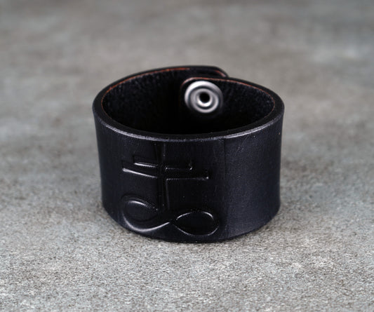 leviathan cross black leather cuff 4cm handmade premium leather
