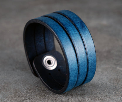 Blue leather cuff bracelet