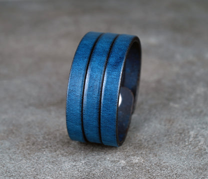 Blue leather cuff bracelet