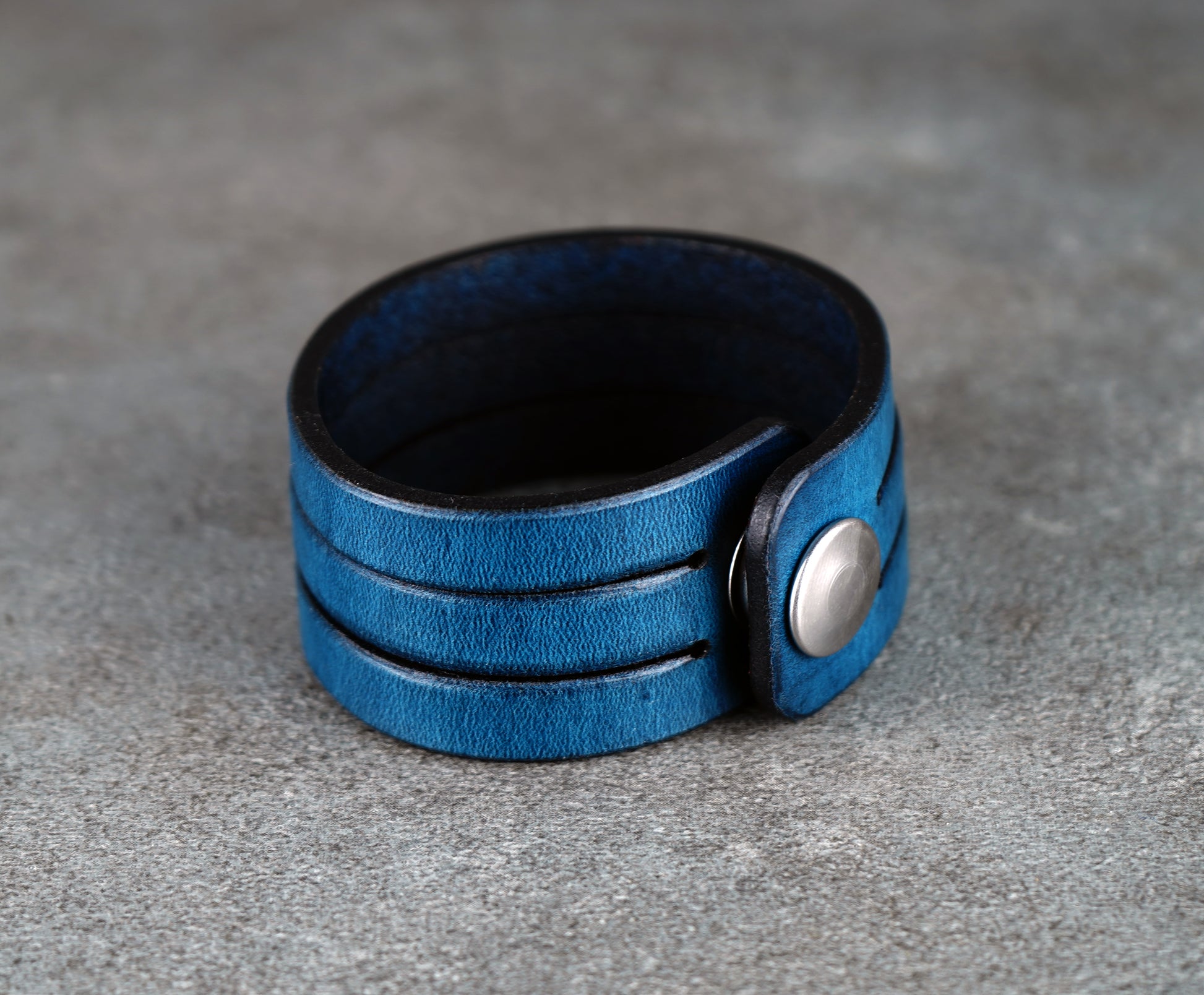 Blue leather cuff bracelet