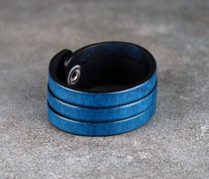 Blue leather cuff bracelet