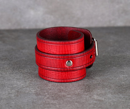 Red leather cuff bracelet