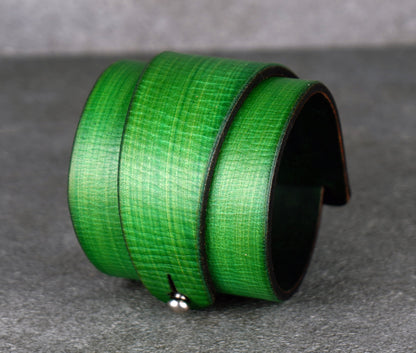 green leather cuff bracelet 5.5cm wide premium handmade leather
