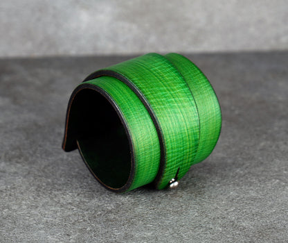 green leather cuff bracelet 5.5cm wide premium handmade leather
