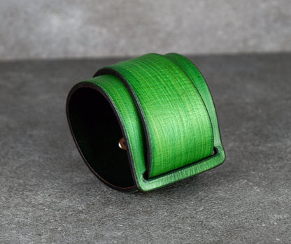 green leather cuff bracelet 5.5cm wide premium handmade leather
