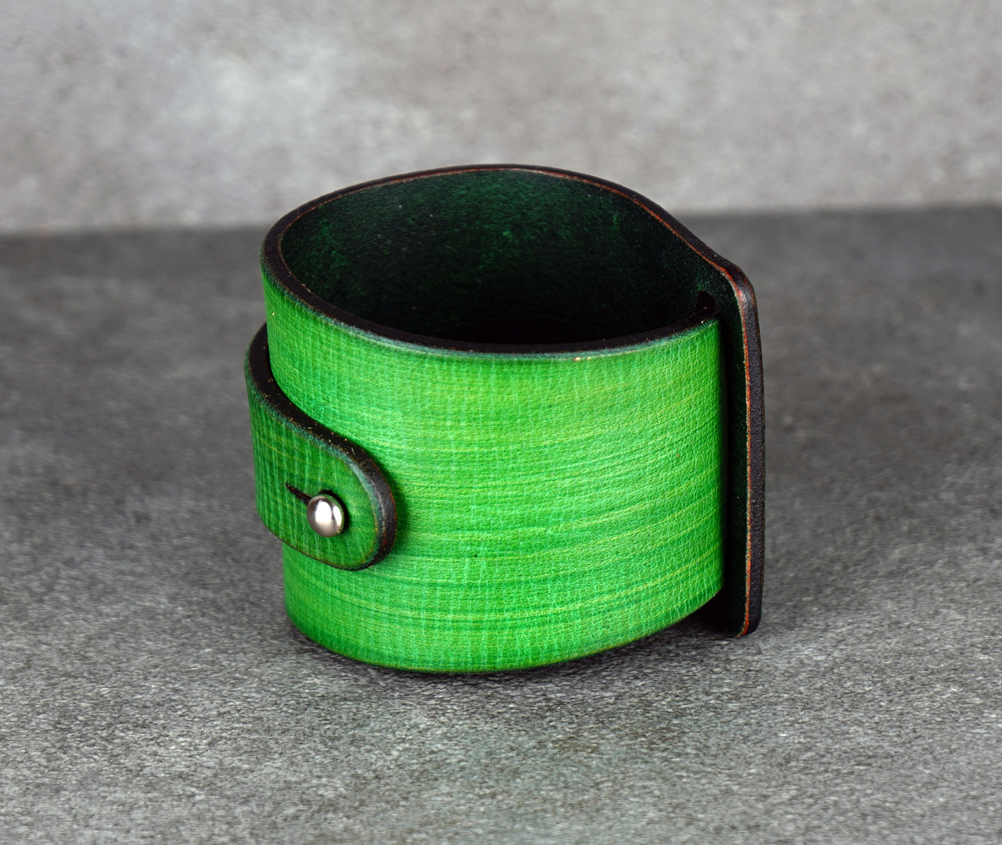 green leather cuff bracelet 5.5cm wide premium handmade leather
