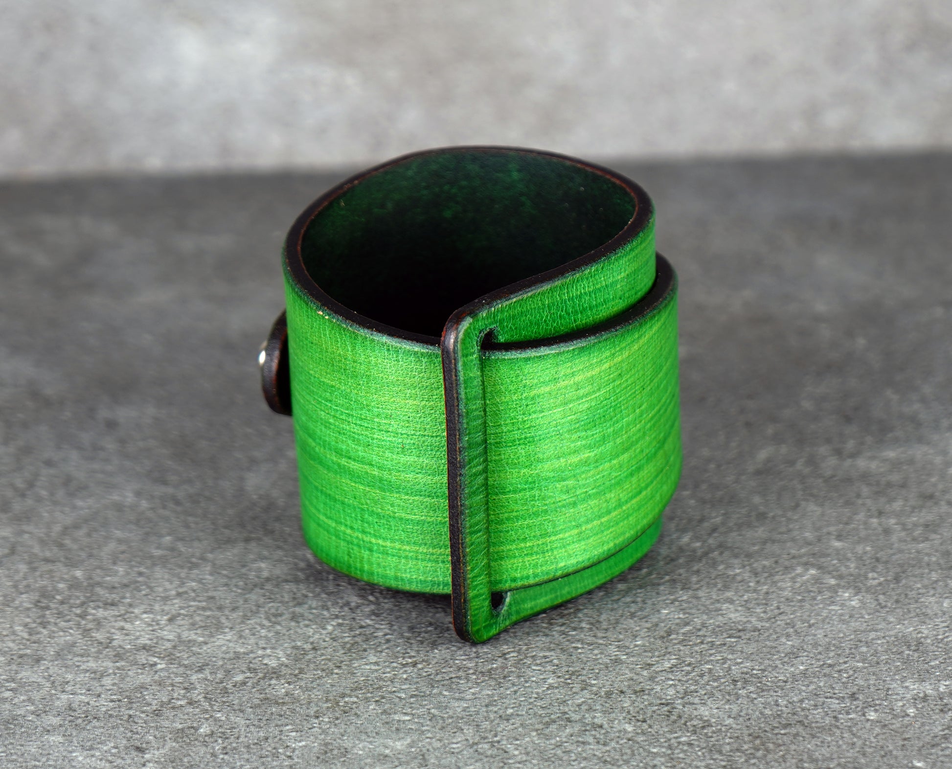 green leather cuff bracelet 5.5cm wide premium handmade leather
