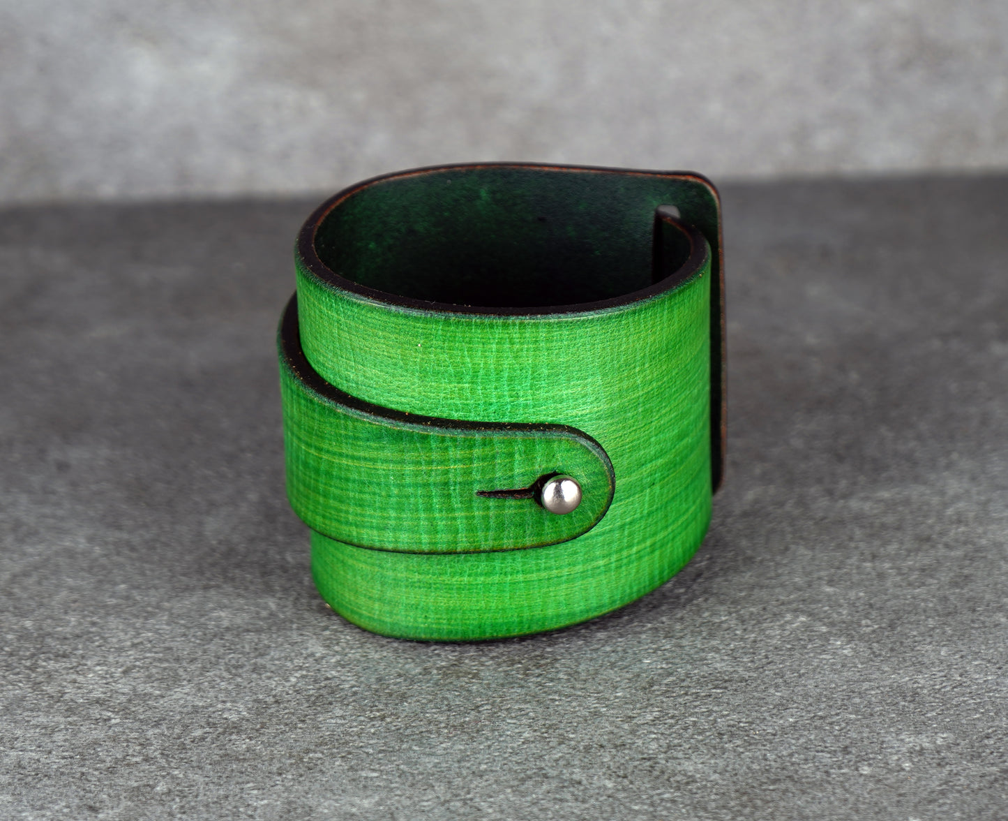 green leather cuff bracelet 5.5cm wide premium handmade leather
