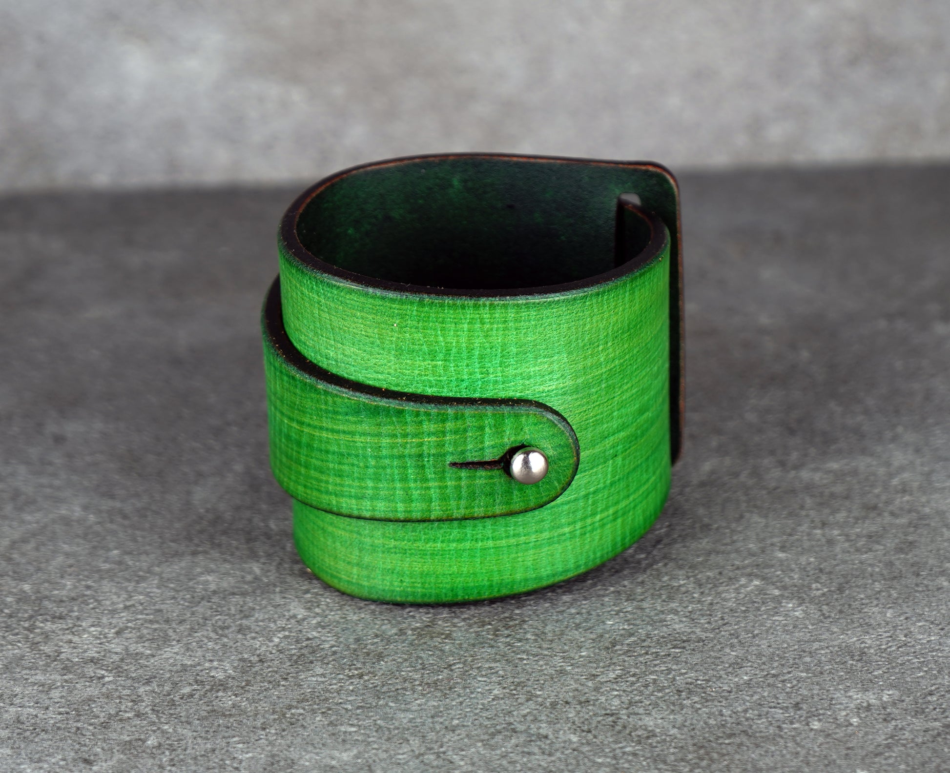 green leather cuff bracelet 5.5cm wide premium handmade leather
