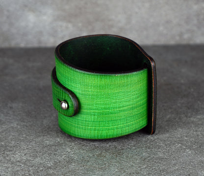 green leather cuff bracelet 5.5cm wide premium handmade leather
