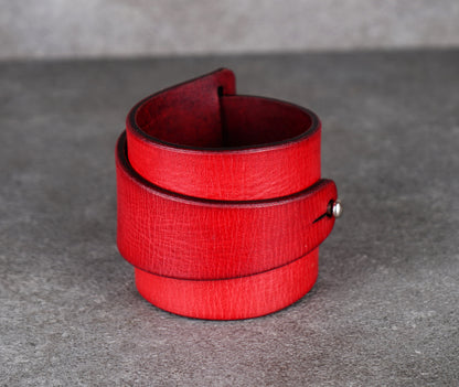 red leather cuff bracelet 5.5cm handmade premium leather
