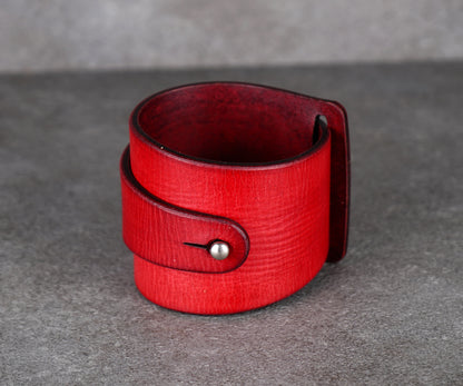 red leather cuff bracelet 5.5cm handmade premium leather
