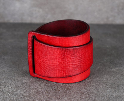 red leather cuff bracelet 5.5cm handmade premium leather
