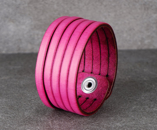pink leather wrist cuff bracelet