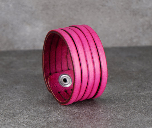 pink leather wrist cuff bracelet
