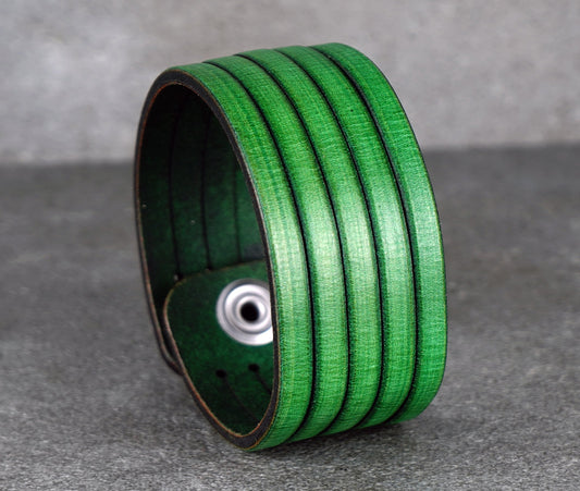 Green leather cuff bracelet
