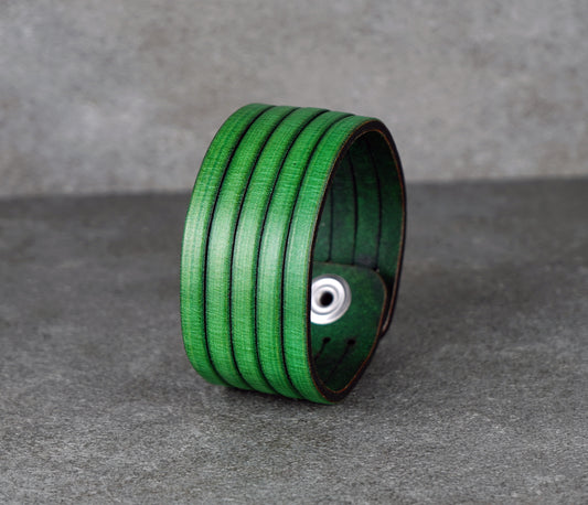 Green leather cuff bracelet