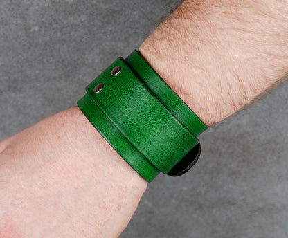 Green leather cuff bracelet