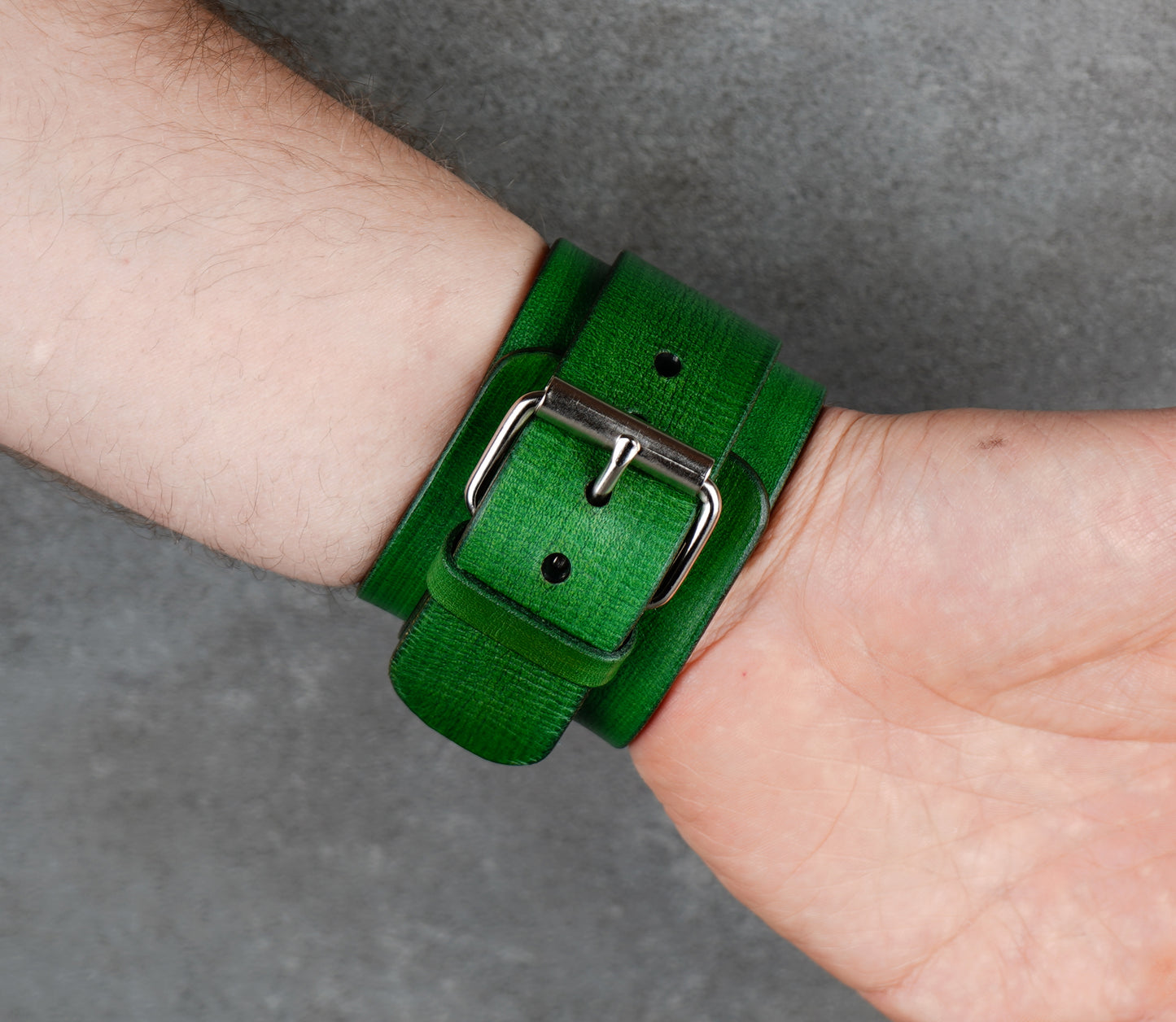 Green leather cuff bracelet