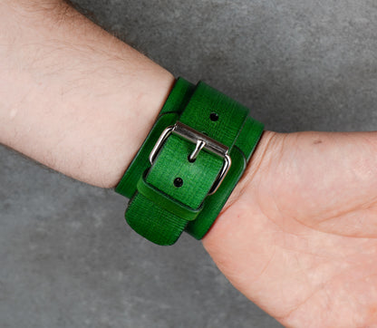 Green leather cuff bracelet