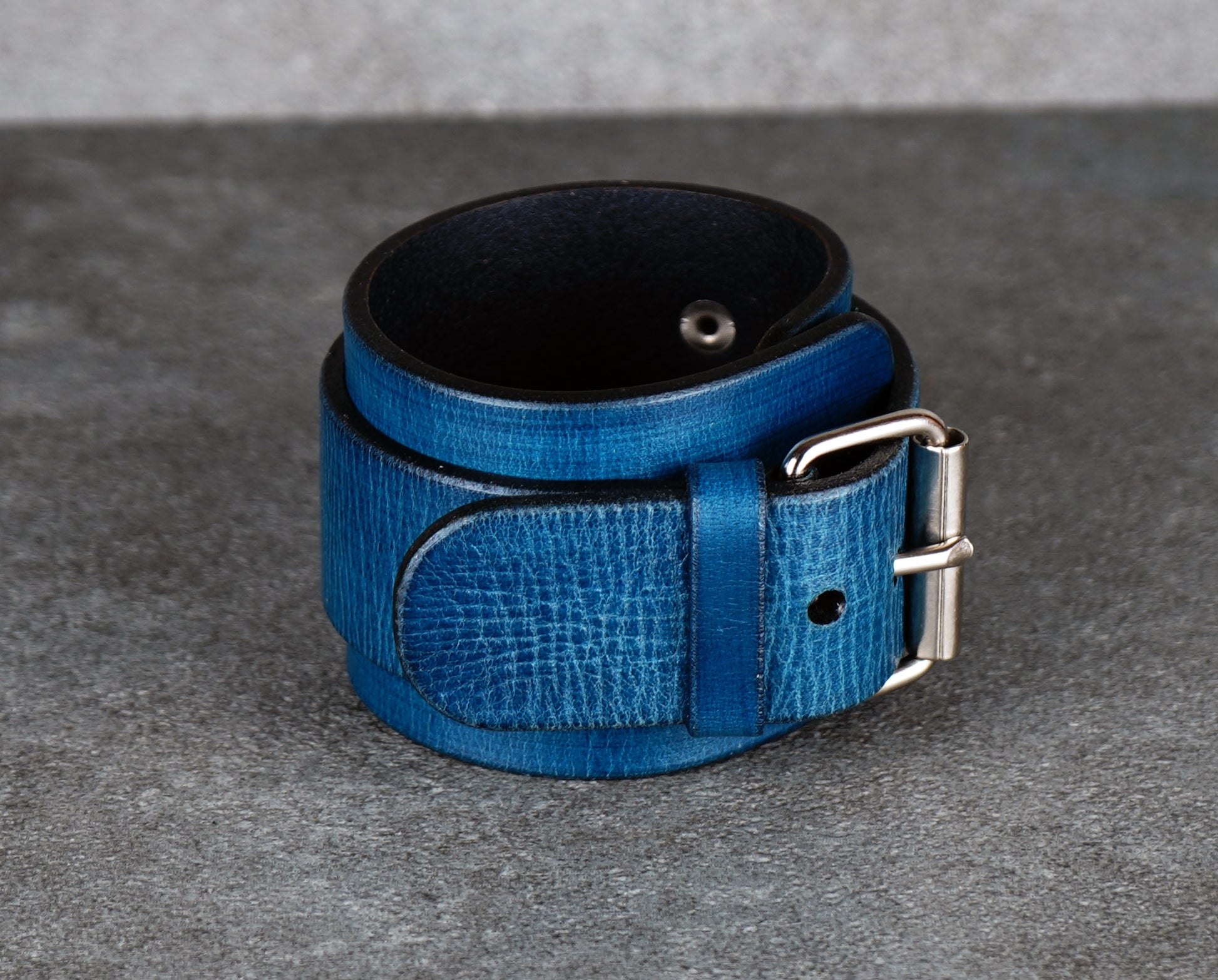 Blue leather cuff