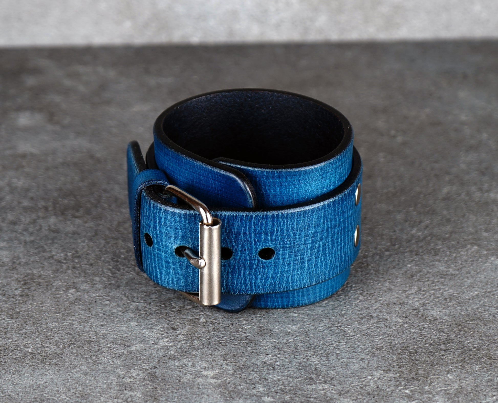 Blue leather cuff