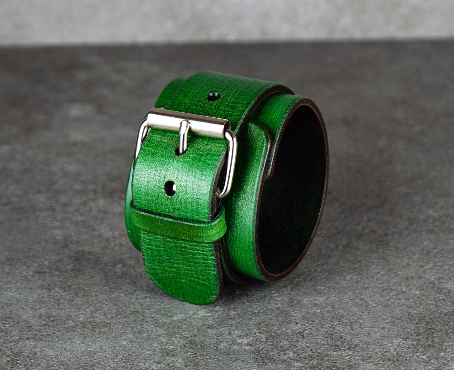 Green leather cuff bracelet