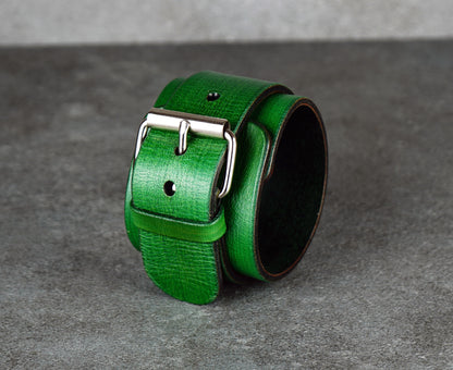 Green leather cuff bracelet