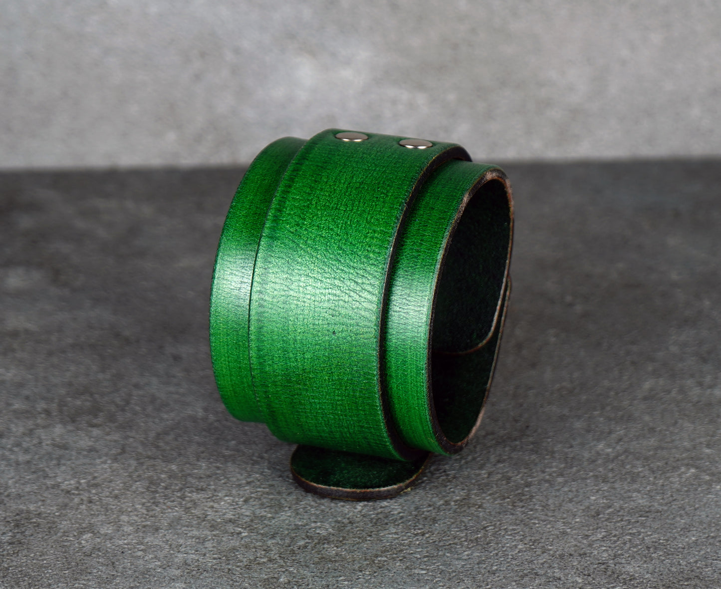 Green leather cuff bracelet