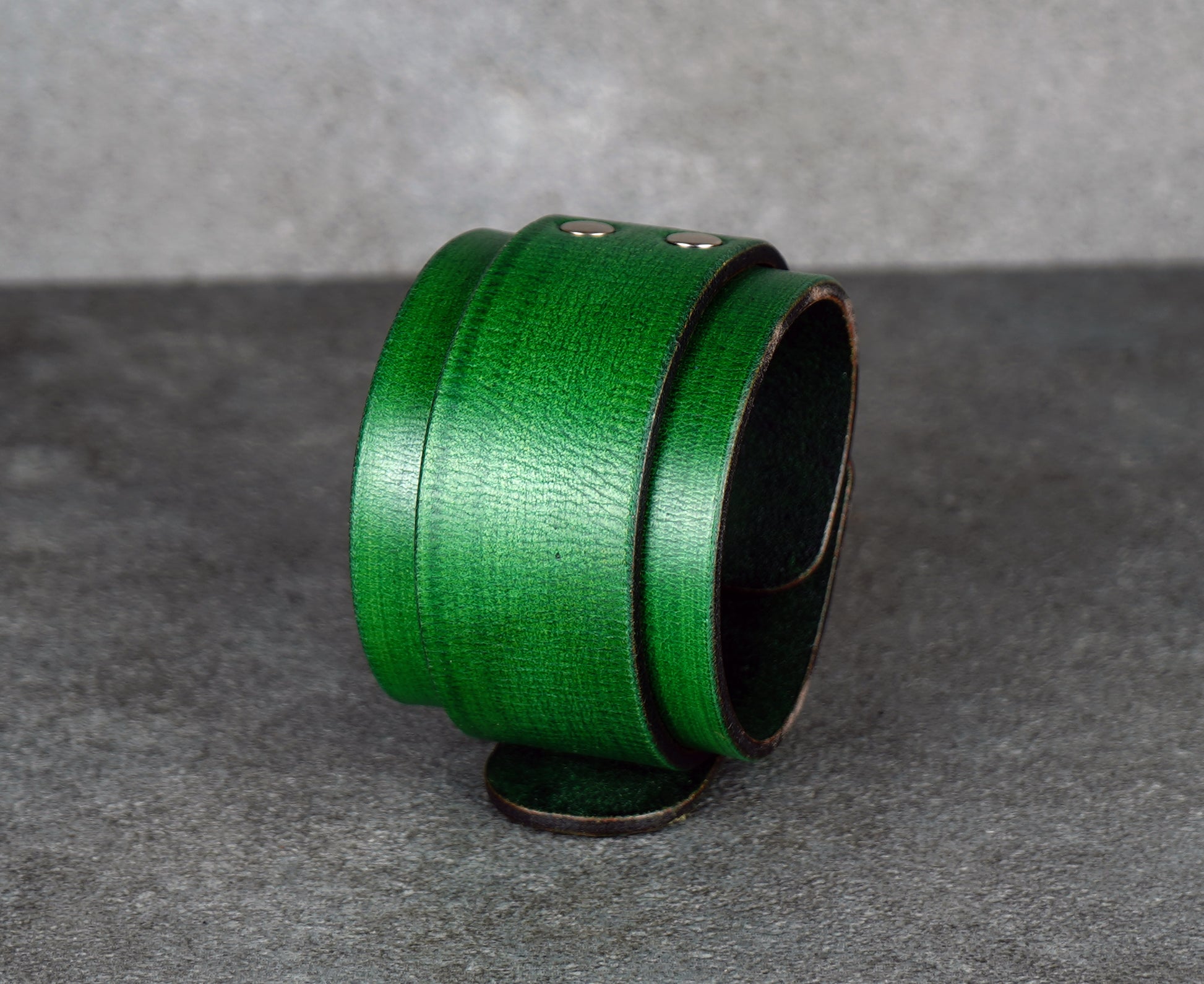 Green leather cuff bracelet