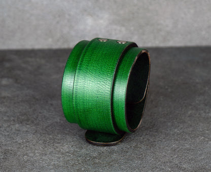 Green leather cuff bracelet