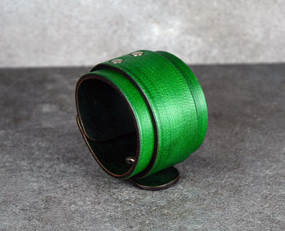Green leather cuff bracelet