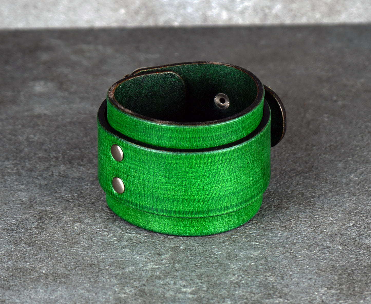 Green leather cuff bracelet