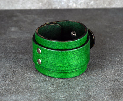 Green leather cuff bracelet