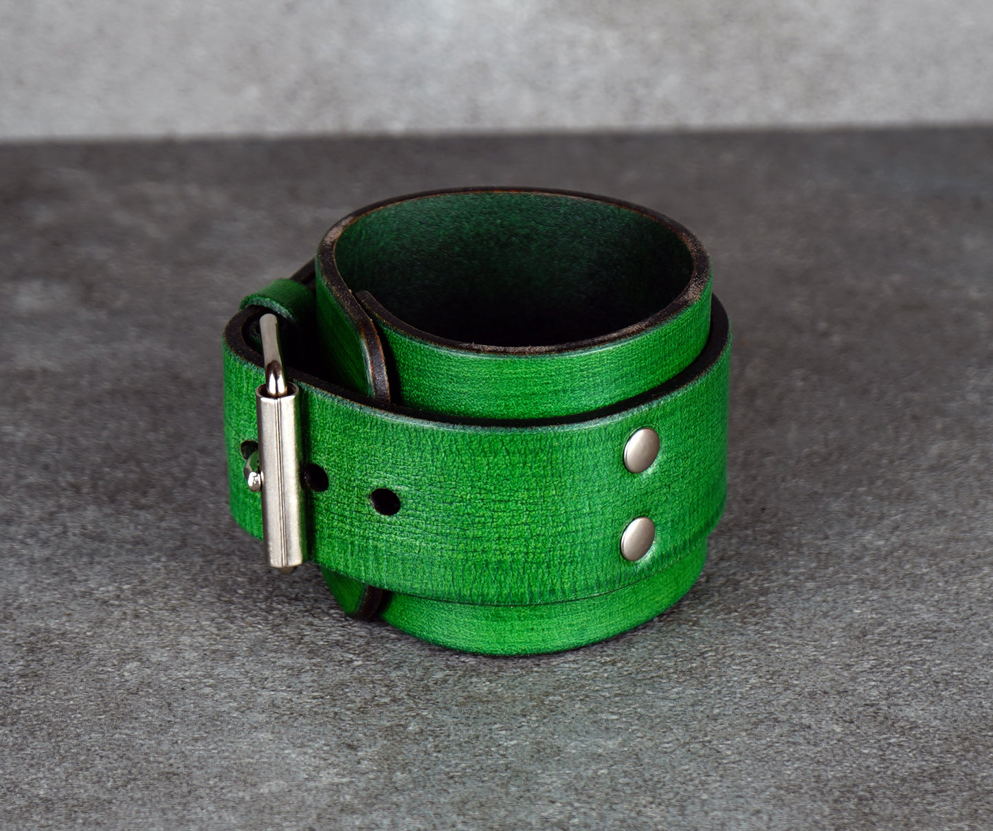 Green leather cuff bracelet
