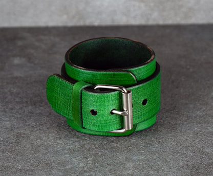 Green leather cuff bracelet