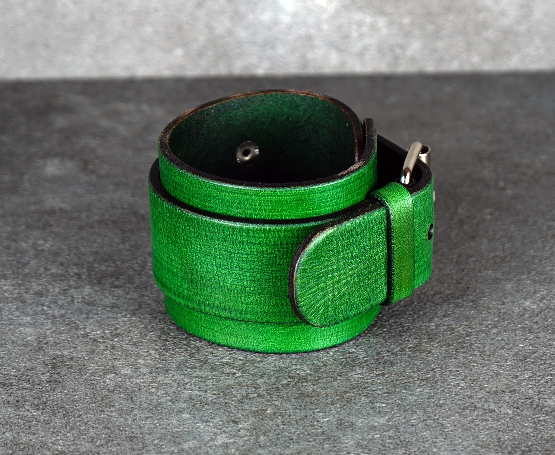 Green leather cuff bracelet