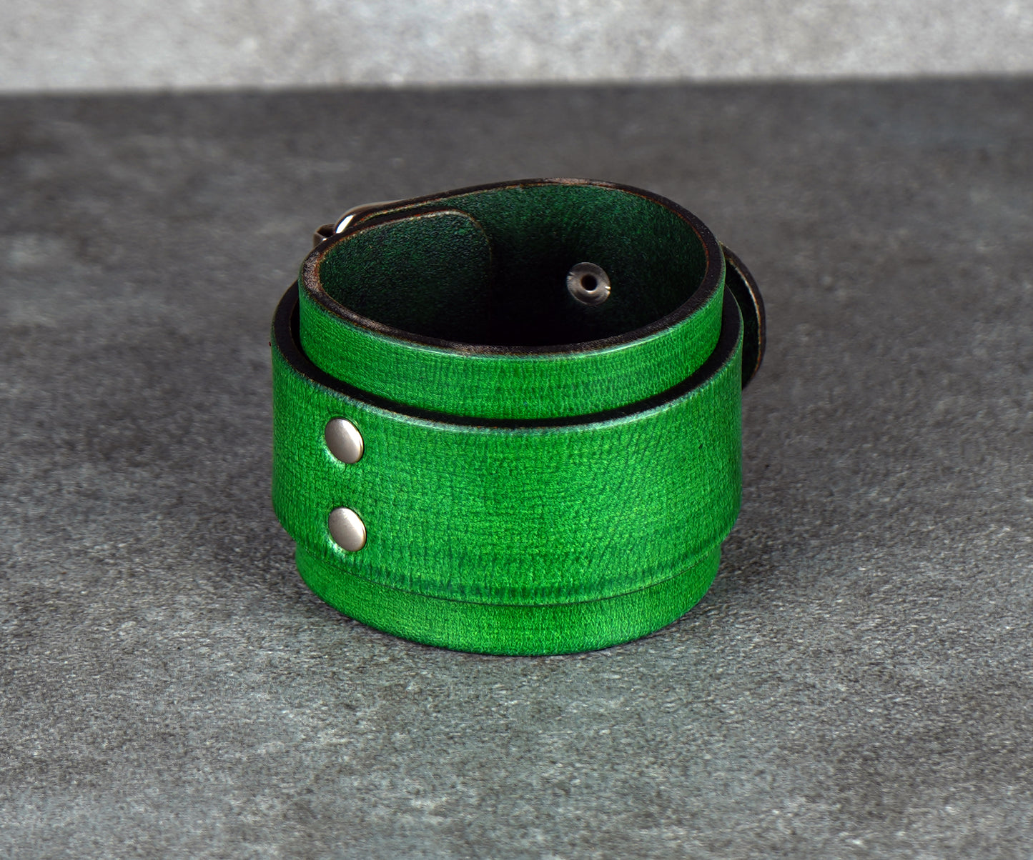 Green leather cuff bracelet