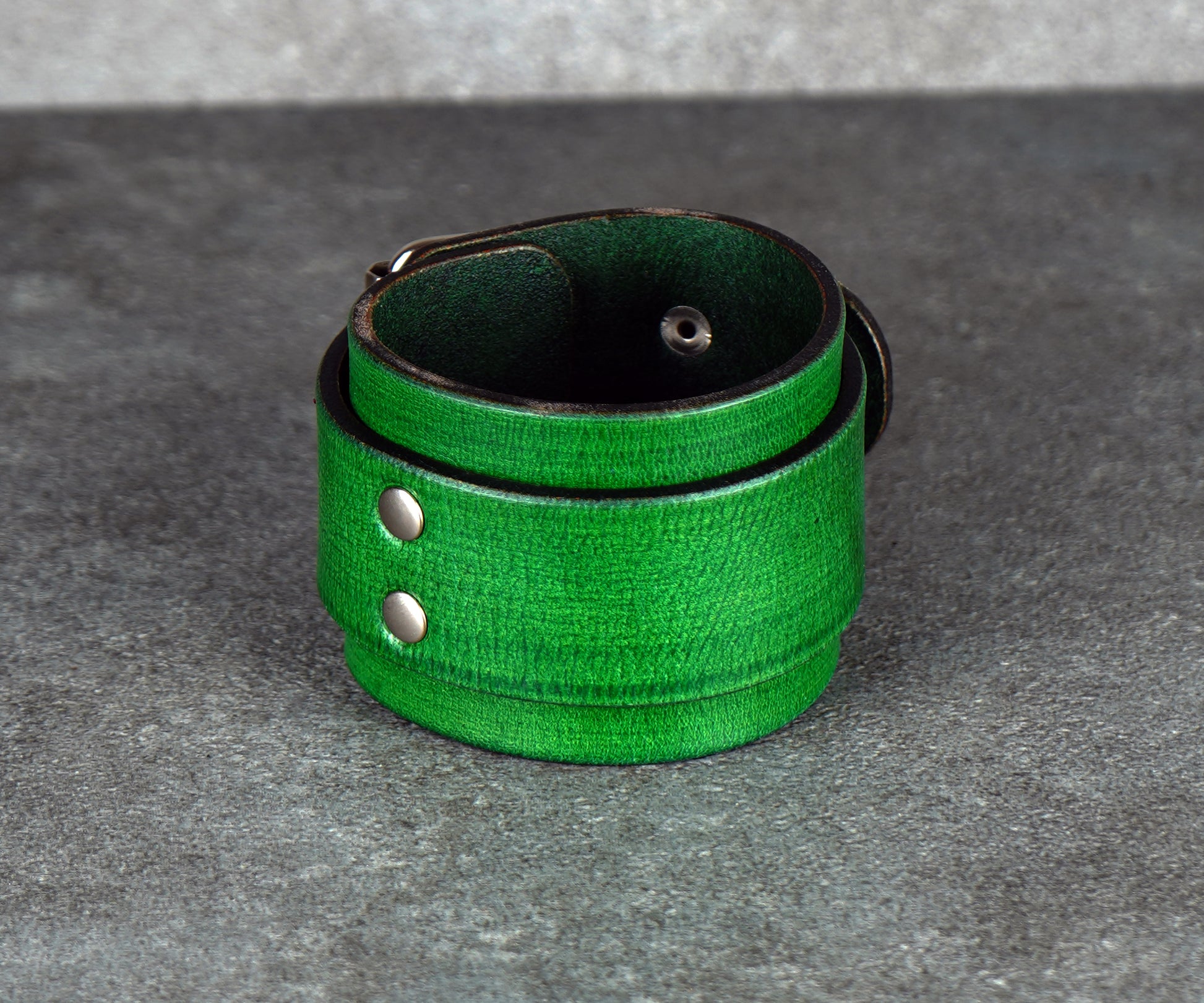 Green leather cuff bracelet