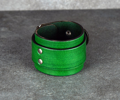 Green leather cuff bracelet