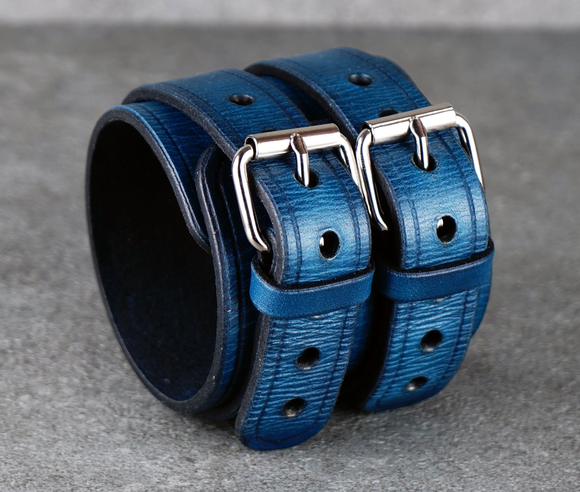 Blue leather cuff bracelet
