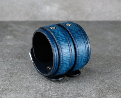Blue leather cuff bracelet