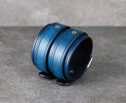 Blue leather cuff bracelet