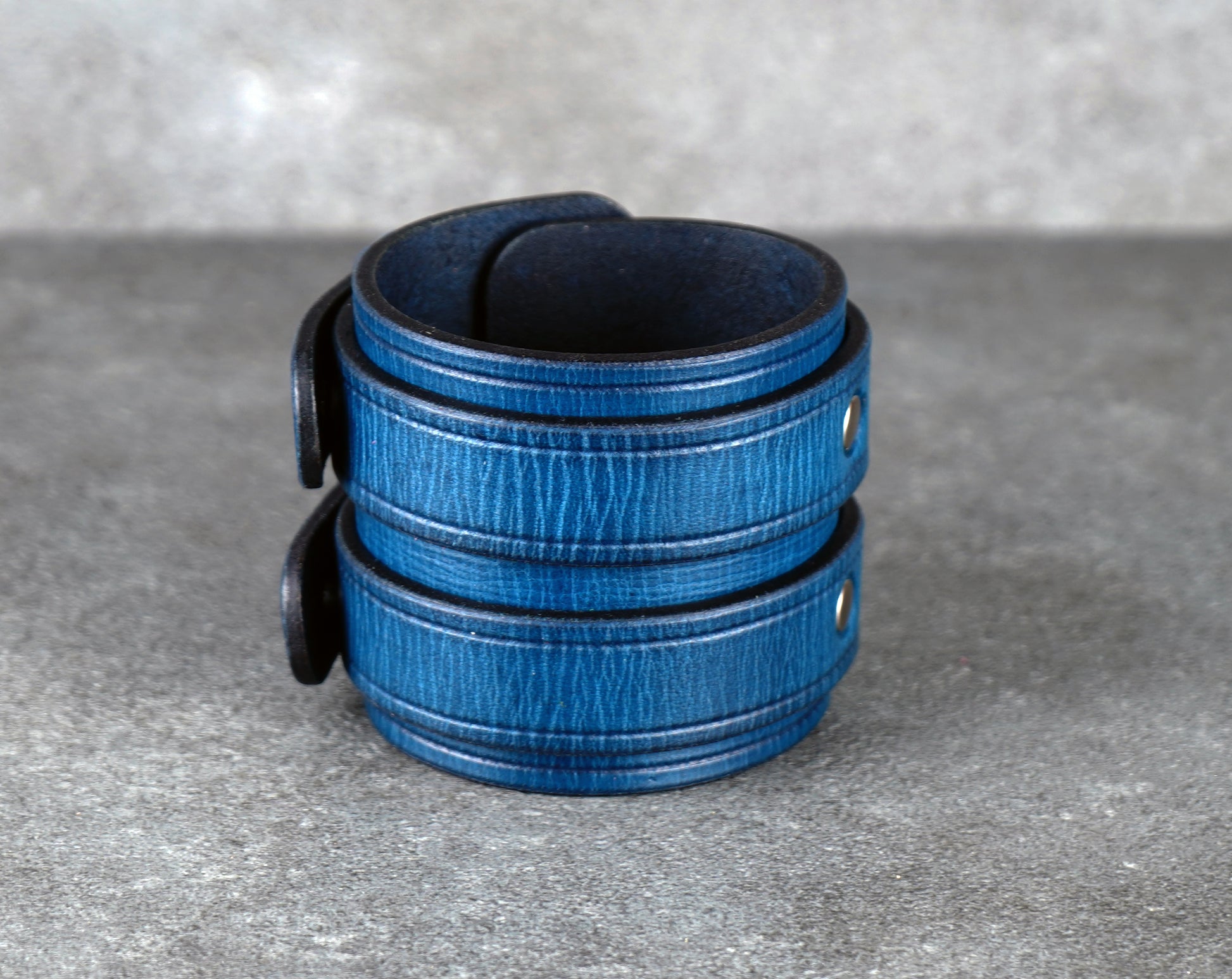 Blue leather cuff bracelet